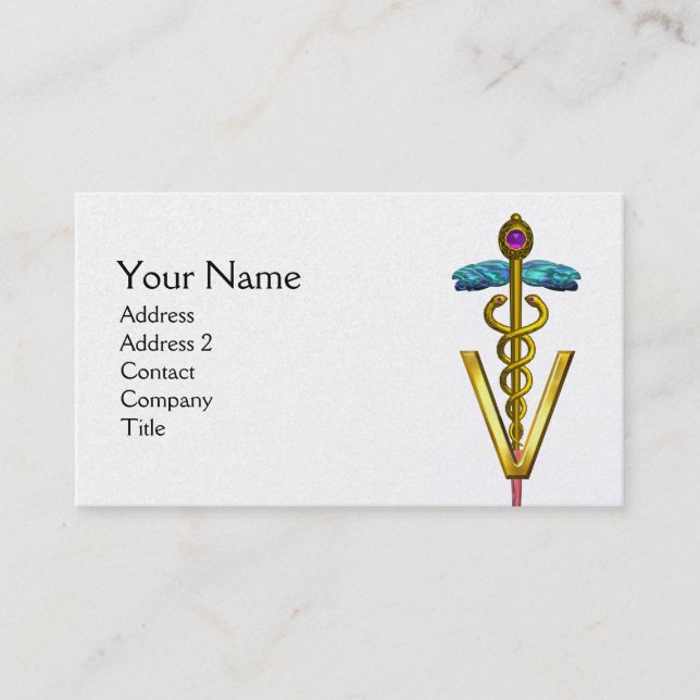 GOLDEN CADUCEUS VETERINÄRSYMBOL / Schwarz-weiß Visitenkarte (Vorderseite)
