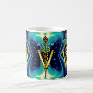 GOLDEN CADUCEUS VETERINARY SYMBOL Blau Türkis Kaffeetasse