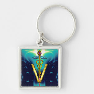 GOLDEN CADUCEUS VETERINARY SYMBOL Blau Türkis Schlüsselanhänger