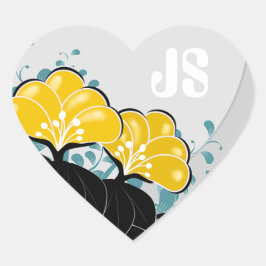 Golden Camellias Monogram Initials Herz-Aufkleber