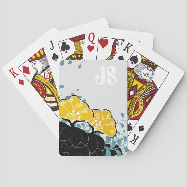 Golden Camellias Monogram Initials Spielkarten (Rückseite)