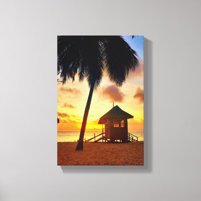 Golden Caribbean Sunset - Beach Hut Canvas Print Leinwanddruck (Vorderseite)