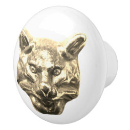 Golden Cat – goldene Katze – vergoldeter Kater Keramikknauf