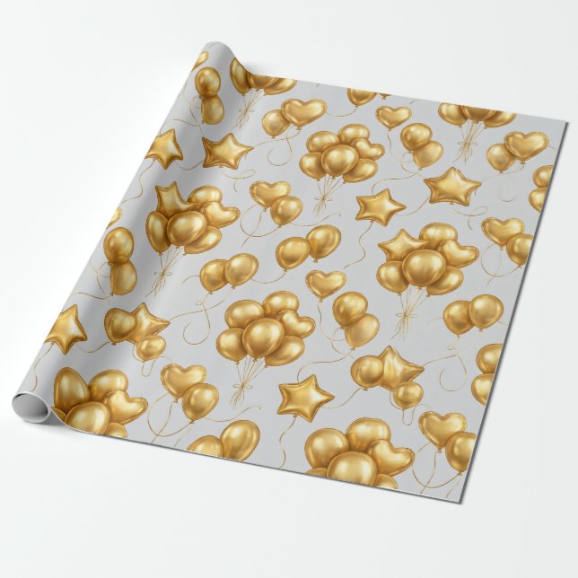 Golden Celebration Ballons Muster Geschenkpapier (Ungerollt)