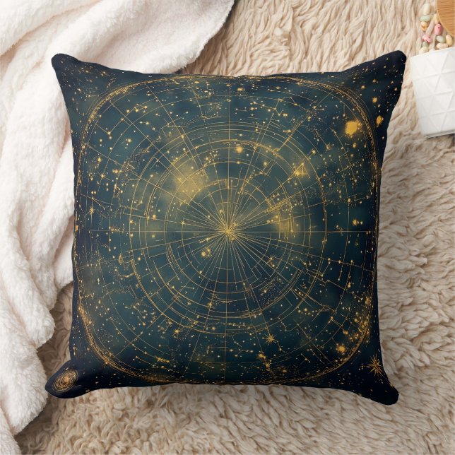 Golden Celestial Star Map (4) Kissen (Decke)