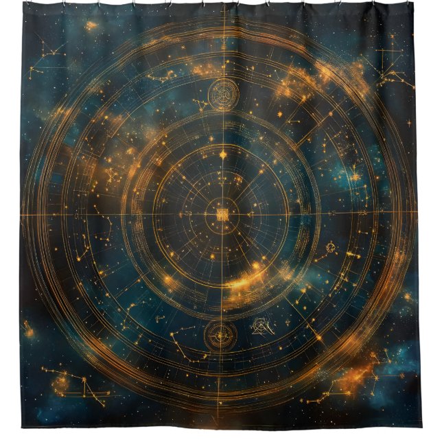 Golden Celestial Star Map Duschvorhang (Vorderseite)