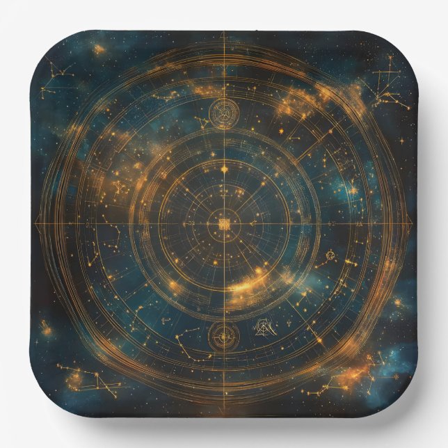 Golden Celestial Star Map Pappteller (Vorderseite)