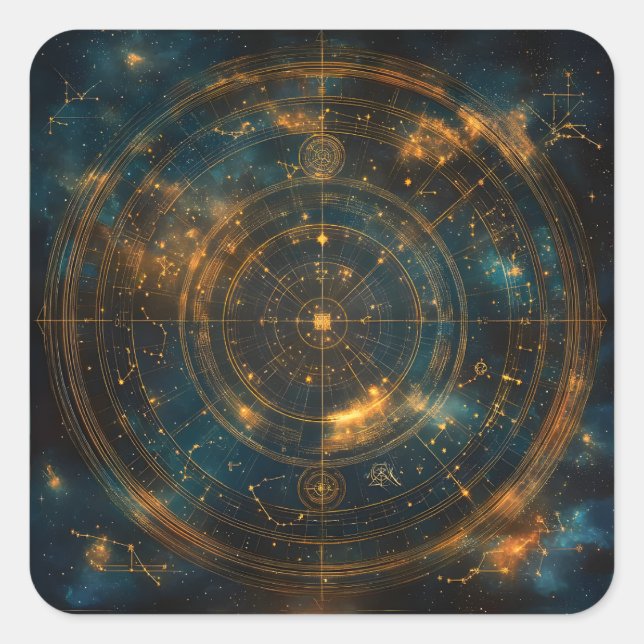 Golden Celestial Star Map Quadratischer Aufkleber (Vorderseite)