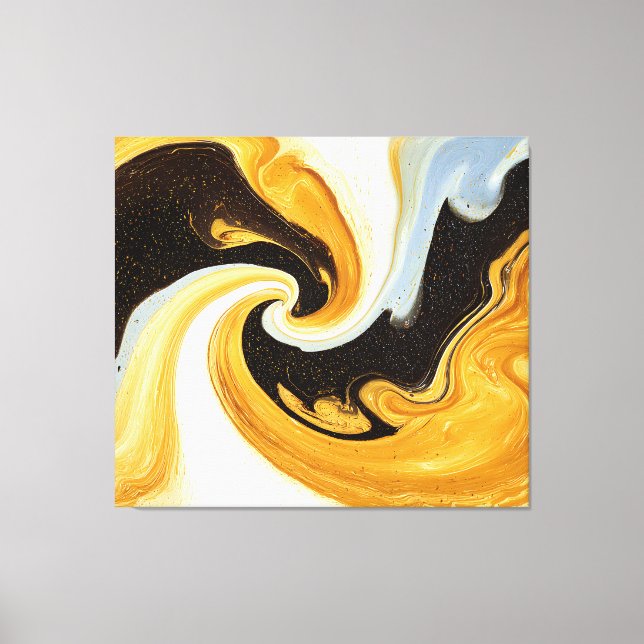 Golden Celestial Swirl Abstract Liquid Marble Art Leinwanddruck (Vorderseite)