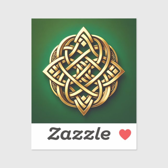 Golden Celtic Knot on Green Aufkleber (Blatt)