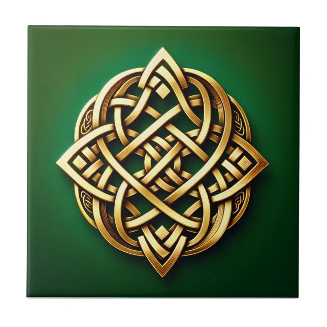 Golden Celtic Knot on Green Fliese (Vorderseite)