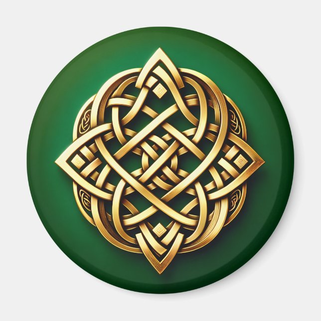 Golden Celtic Knot on Green Magnet (Vorne)