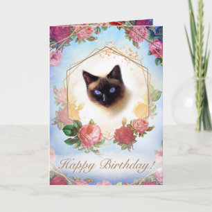 Golden Ceremonial Summer Rose Floral Cat Karte