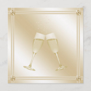 Golden Champagne Glass & Sapphire Engagement Party Einladung