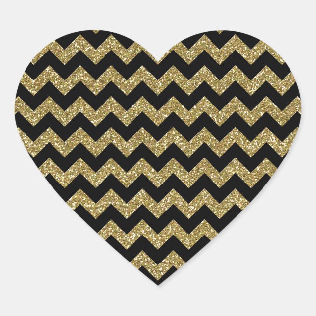 Golden Chevrons Chic Elegante Print Herz-Aufkleber (Vorderseite)