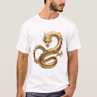 Golden Chinese Dragon Art | Mythical Creature Fant T-Shirt