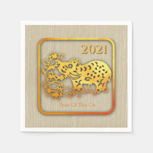 Golden Chinese Paper-cut Ox Year 2021 PN Serviette