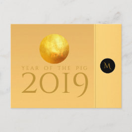 Golden Chinese Pig Papercut 2019 Monogram PostC Postkarte