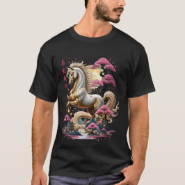 Golden Chinese Zodiac Horse 2026 Artistic Lunar  T-Shirt