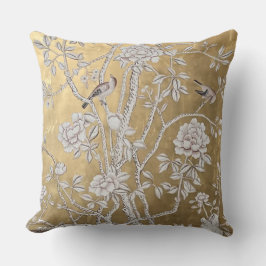 Golden Chinoiserie mit Vögeln & Blüten Kissen