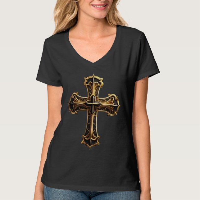 Golden Christ Cross T-Shirt (Vorderseite)
