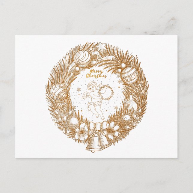 Golden Christmas Angel-Wreath-Merry Weihnachten (Vorderseite)
