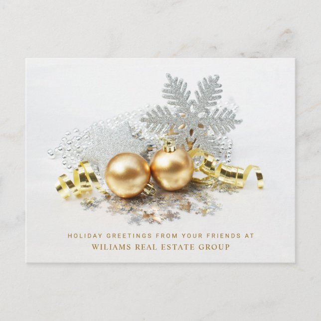 Golden Christmas Balls Ornament Firmengrüße Postkarte (Vorderseite)