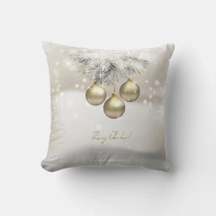 Golden Christmas Balls & Silver Pine Tree Branches Kissen