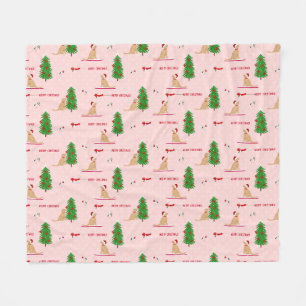 Golden Christmas Beach Day Pink Fleece Blankon