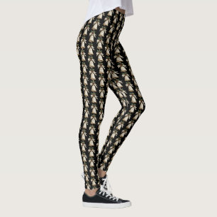 Golden Christmas Bell Green Blätter Schwarzes Eleg Leggings