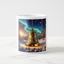 Golden Christmas Bell In A Snowy Winter Scene Jumbo-Tasse