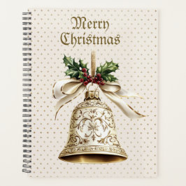Golden Christmas Bell Shiny Stars Green Feuilles