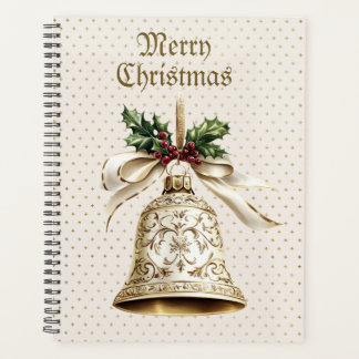 Golden Christmas Bell Shiny Stars Green Feuilles