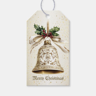 Golden Christmas Bell Shiny Stars Grüne Blätter Geschenkanhänger