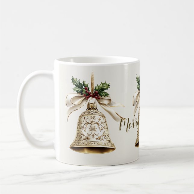 Golden Christmas Bell Shiny Stars Grüne Blätter Kaffeetasse (Links)