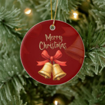 Golden Christmas Bells Red Holiday Art