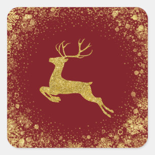 Golden Christmas Deer elegantes Design Quadratischer Aufkleber