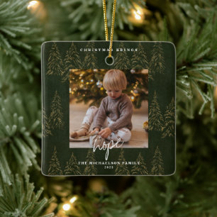 Golden Christmas Forest Fire Trees Keramikornament