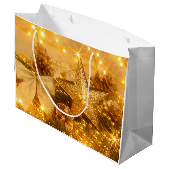Golden Christmas Große Geschenktasche Geschenktüte (Rückseite Schrägansicht)
