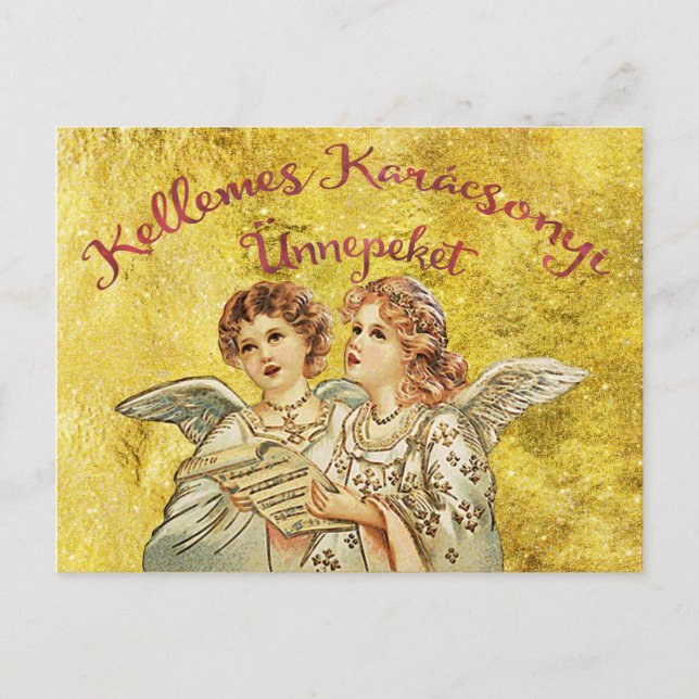 Golden Christmas Hungarian Greetings Feiertagspostkarte (Vorderseite)