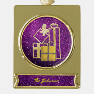 Golden Christmas Präsentiert Lila Imitate Glitzer Banner-Ornament Gold