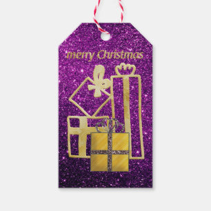 Golden Christmas Präsentiert Lila Imitate Glitzer Geschenkanhänger