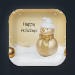 Golden Christmas Snowman Holiday Paper Plate Pappteller<br><div class="desc">Schöne Golden Christmas Snowman Holiday Paper Plate</div>