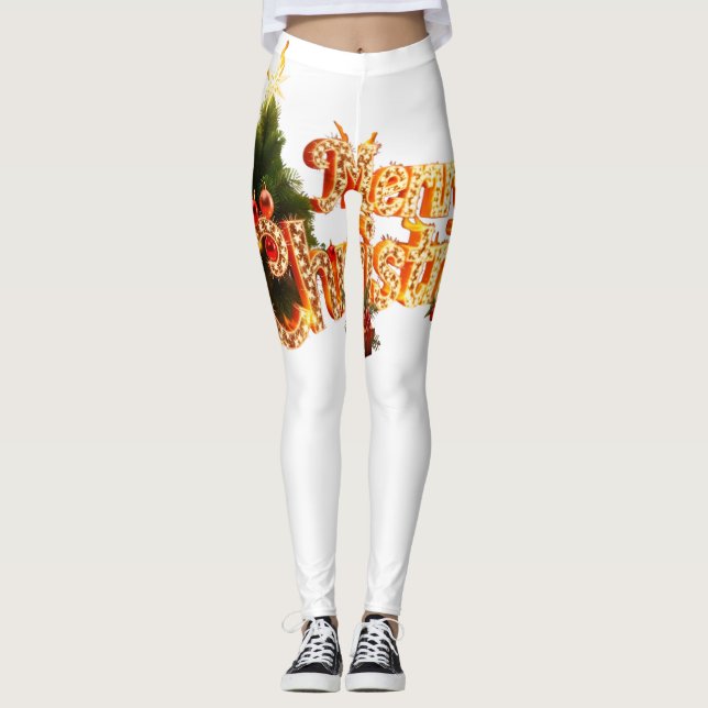 Golden Christmas Sparkle - Festlicher Baum Leggings (Vorderseite)