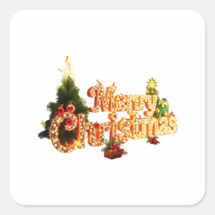 Golden Christmas Sparkle - Festlicher Baum Quadratischer Aufkleber