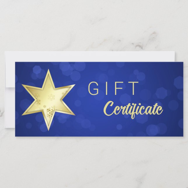 Golden Christmas Star Blue Bokeh Geschenkgutschein (Vorderseite)