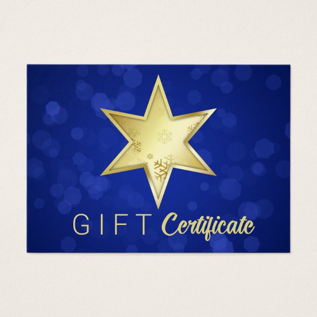Golden Christmas Star Blue Bokeh Geschenkkarte (Vorderseite)