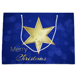 Golden Christmas Star Blue Bokeh Große Geschenktüte