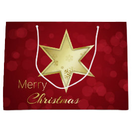 Golden Christmas Star Red Bokeh Große Geschenktüte