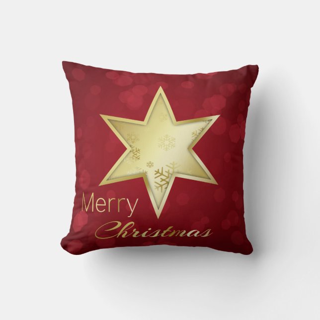 Golden Christmas Star Red Bokeh Kissen (Vorderseite)